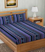 Blue Color Cotton Double Striped Bedsheet