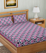 Pink Color Cotton Double Floral Print Bedsheet