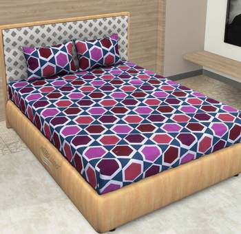 Purple Color Cotton Double Geometric Bedsheet 1