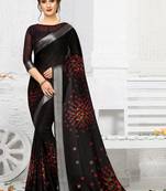 Black printed linen saree with blouse