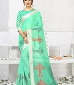 Blue printed linen saree with blouse