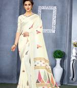 Off white printed linen saree with blouse
