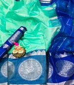Sea green woven silk saree with blouse
