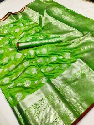 Light green woven silk saree with blouse 1
