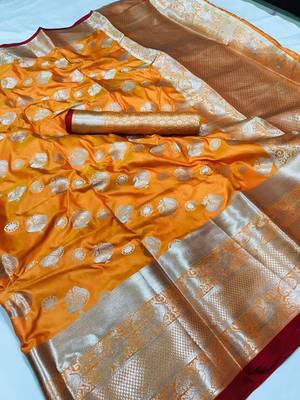 Orange woven silk saree with blouse 1
