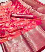 Peach woven silk saree with blouse