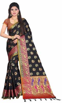 Black woven silk saree with blouse 1