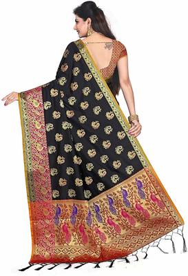 Black woven silk saree with blouse 3