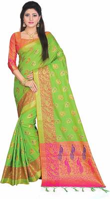 Light green woven silk saree with blouse 1