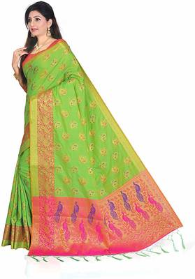 Light green woven silk saree with blouse 2