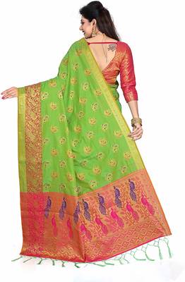 Light green woven silk saree with blouse 3