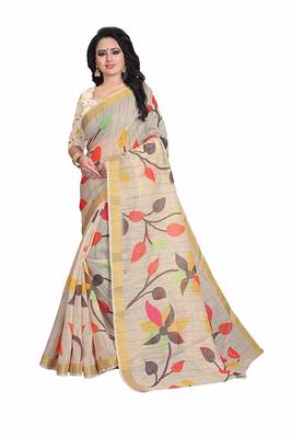 Off white printed linen saree with blouse 2