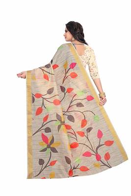 Off white printed linen saree with blouse 3