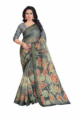 Multicolor printed linen saree with blouse 1
