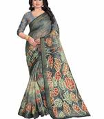 Multicolor printed linen saree with blouse