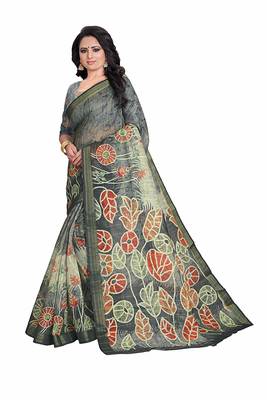 Multicolor printed linen saree with blouse 2