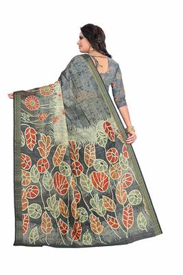 Multicolor printed linen saree with blouse 3
