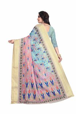 Multicolor printed linen saree with blouse 3