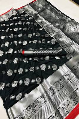 Black woven silk saree with blouse 1