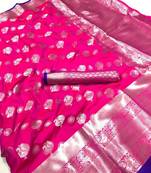 Pink woven silk saree with blouse