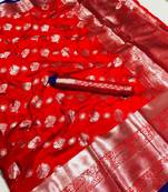 Red woven silk saree with blouse