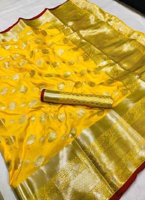Yellow woven silk saree with blouse 1