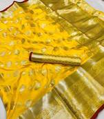 Yellow woven silk saree with blouse