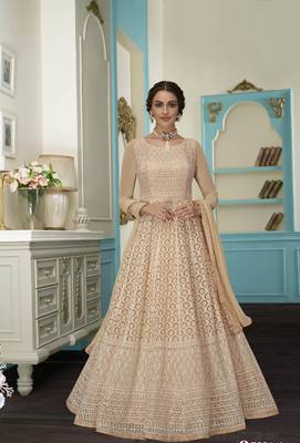 Beige embroidered net salwar 1