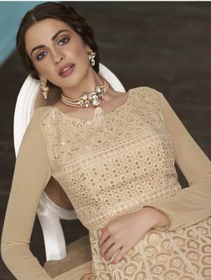 Beige embroidered net salwar 2