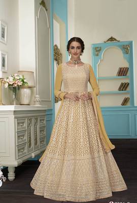 Yellow embroidered net salwar 1