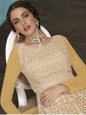 Yellow embroidered net salwar 2