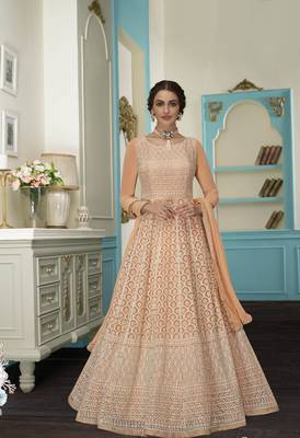 Peach embroidered net salwar 1