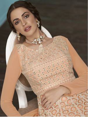 Peach embroidered net salwar 2