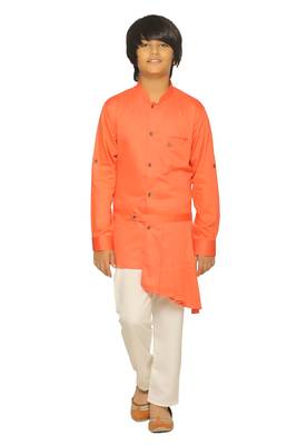 Pink plain cotton silk boys-kurta-pyjama 1