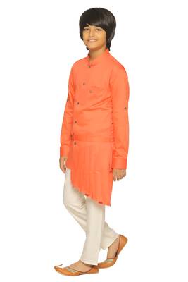 Pink plain cotton silk boys-kurta-pyjama 2