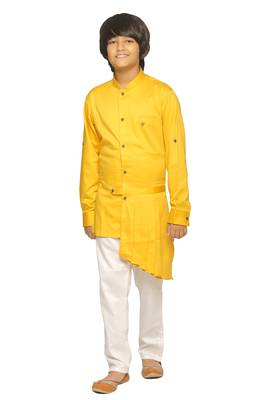 Yellow plain cotton silk boys-kurta-pyjama 1