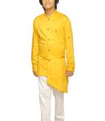 Yellow plain cotton silk boys-kurta-pyjama