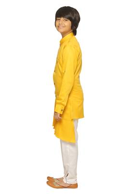 Yellow plain cotton silk boys-kurta-pyjama 2