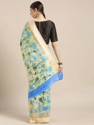Kimisha Women's Yellow Silk Cotton Floral Digital Printed Saree 2
