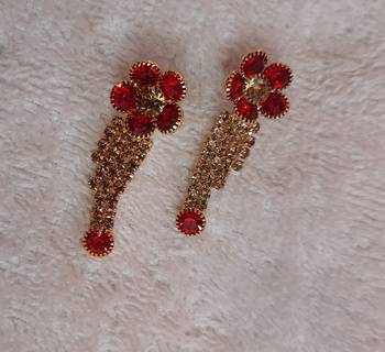 Traditional AD Zircon Stone Green and Red Fancy Stylish Party Wear Wedding necklace earring mangtika set 2