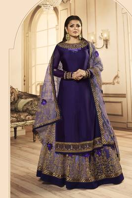 Violet embroidered satin salwar 1