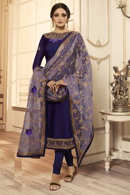 Violet embroidered satin salwar 2