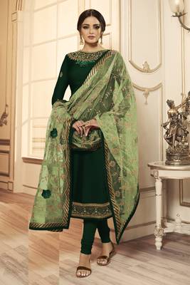 Green embroidered satin salwar 2
