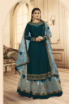 Dark-turquoise embroidered satin salwar 1