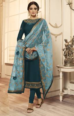 Dark-turquoise embroidered satin salwar 2