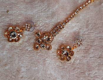 Traditional AD Zircon Stone Gold Plated White Fancy Stylish Party Wear Wedding necklace earring mangtika set 3