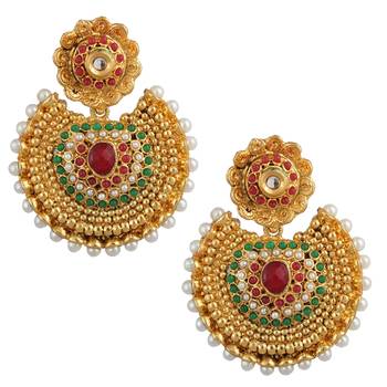 Ethnic Kundan like Earrings with Pearls by ADIVA a74 cb26 1