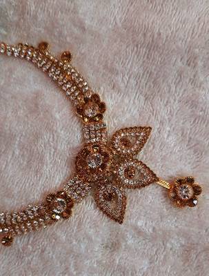 Traditional AD Zircon Stone White And Golden Fancy Stylish Party Wear Wedding necklace earring mangtika set 2
