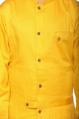 Yellow plain cotton silk boys-kurta-pyjama 4