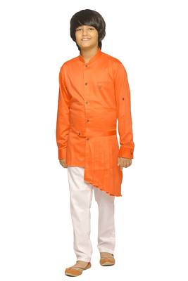Orange plain cotton silk boys-kurta-pyjama 1